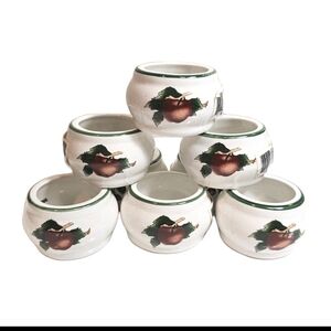 Set Of 8 Cades Cove Apple & Cherry Ceramic Napkin Rings